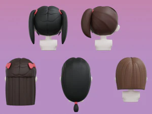 Female Hair Style Set 04 3D Model