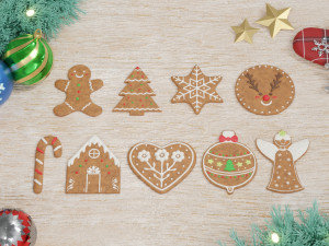 Gingerbread Christmas Cookie Set 1 3D Model