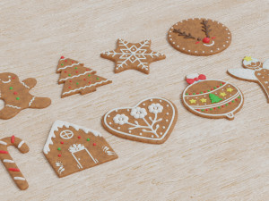 Gingerbread Christmas Cookie Set 1 3D Model