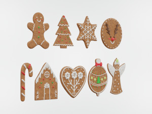 Gingerbread Christmas Cookie Set 1 3D Model