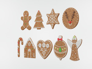 Gingerbread Christmas Cookie Set 1 3D Model
