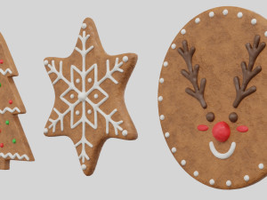 Gingerbread Christmas Cookie Set 1 3D Model