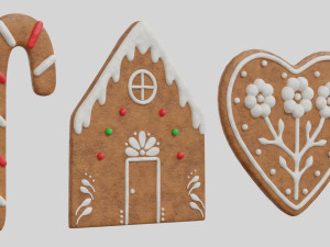 Gingerbread Christmas Cookie Set 1 3D Model