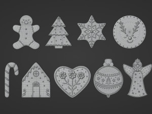 Gingerbread Christmas Cookie Set 1 3D Model