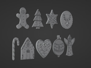 Gingerbread Christmas Cookie Set 1 3D Model