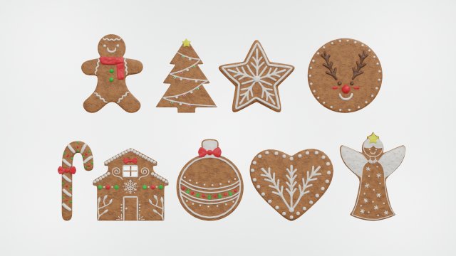 Gingerbread Christmas Cookie Set 2 Modello 3D .c4d .max .obj .3ds .fbx .stl .blend 
