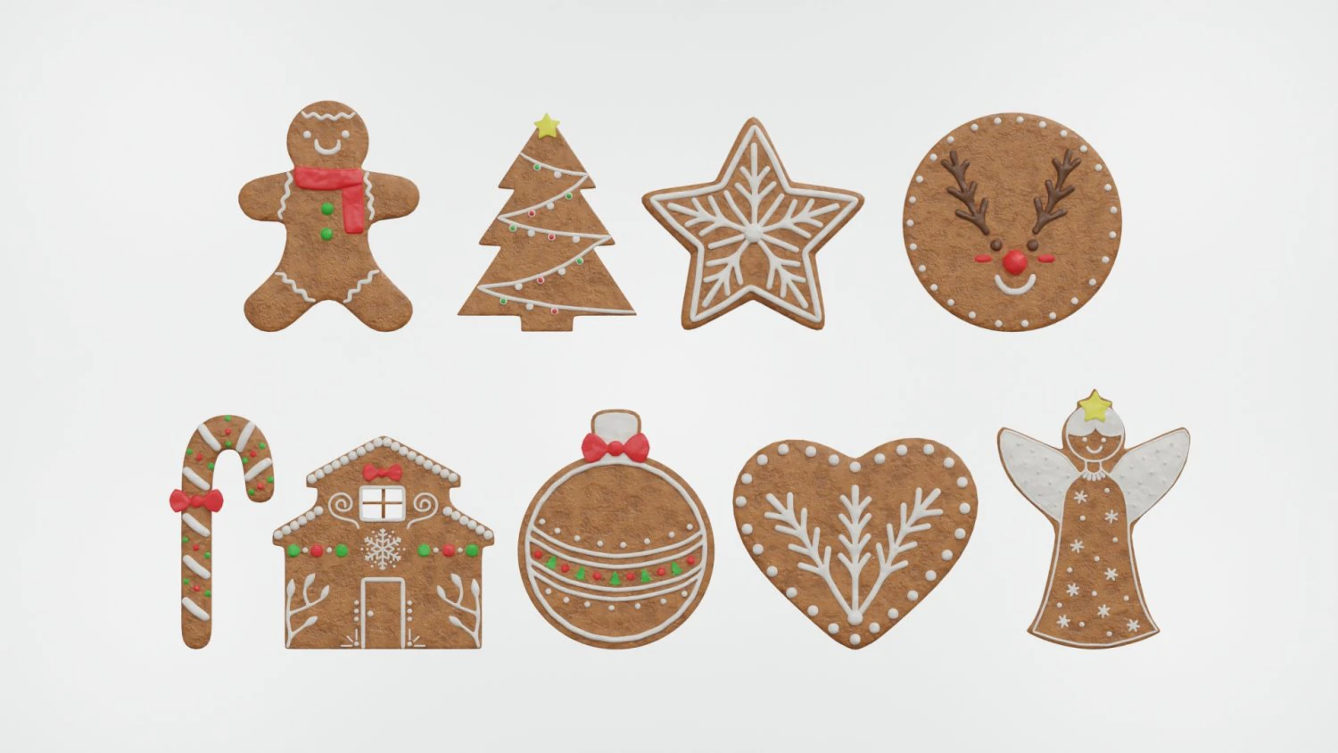 Gingerbread Christmas Cookie Set 2 3D Model .c4d .max .obj .3ds .fbx .stl .blend 