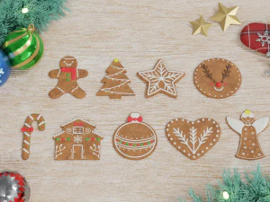 Gingerbread Christmas Cookie Set 2 3D Model