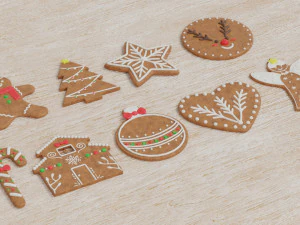 Gingerbread Christmas Cookie Set 2 3D Model