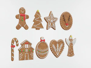 Gingerbread Christmas Cookie Set 2 3D Model