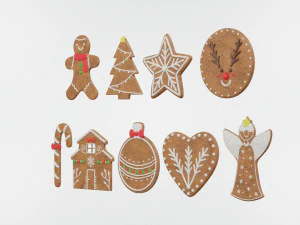 Gingerbread Christmas Cookie Set 2 3D Model