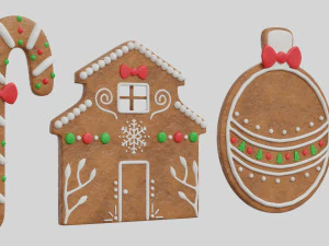 Gingerbread Christmas Cookie Set 2 3D Model