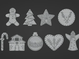 Gingerbread Christmas Cookie Set 2 3D Model