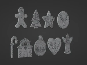 Gingerbread Christmas Cookie Set 2 3D Model