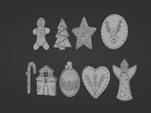 Gingerbread Christmas Cookie Set 2 3D Model