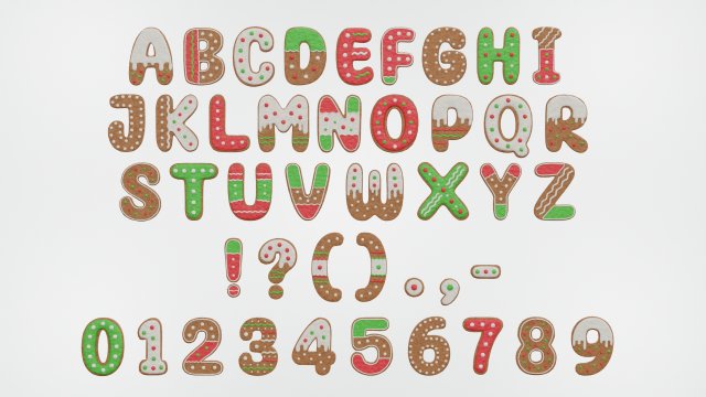 Gingerbread Christmas Cookie Alphabet Set 1 3D Model .c4d .max .obj .3ds .fbx .stl .blend 
