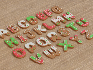 Gingerbread Christmas Cookie Alphabet Set 1 3D Model