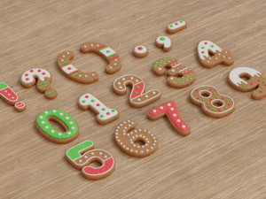 Gingerbread Christmas Cookie Alphabet Set 1 3D Model