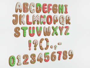 Gingerbread Christmas Cookie Alphabet Set 1 3D Model