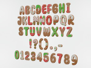Gingerbread Christmas Cookie Alphabet Set 1 3D Model
