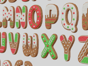 Gingerbread Christmas Cookie Alphabet Set 1 3D Model