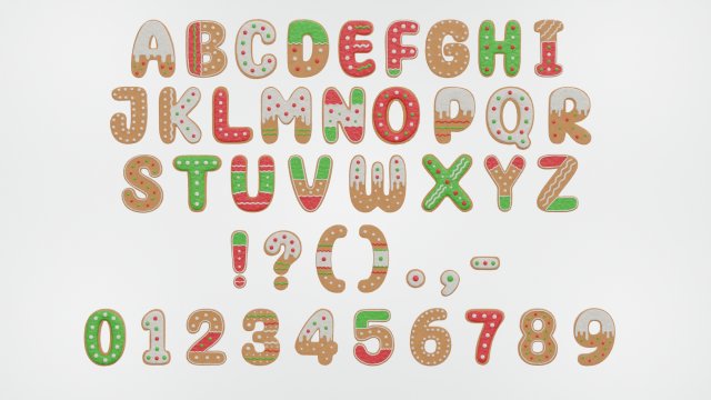 Gingerbread Christmas Cookie Alphabet Set 2 3D 模型 .c4d .max .obj .3ds .fbx .stl .blend 