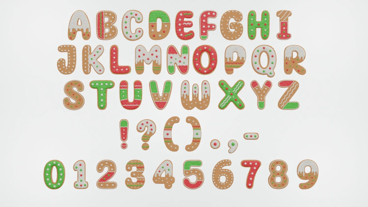 Gingerbread Christmas Cookie Alphabet Set 2 3D Model .c4d .max .obj .3ds .fbx .stl .blend 