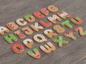 Gingerbread Christmas Cookie Alphabet Set 2 3D Model