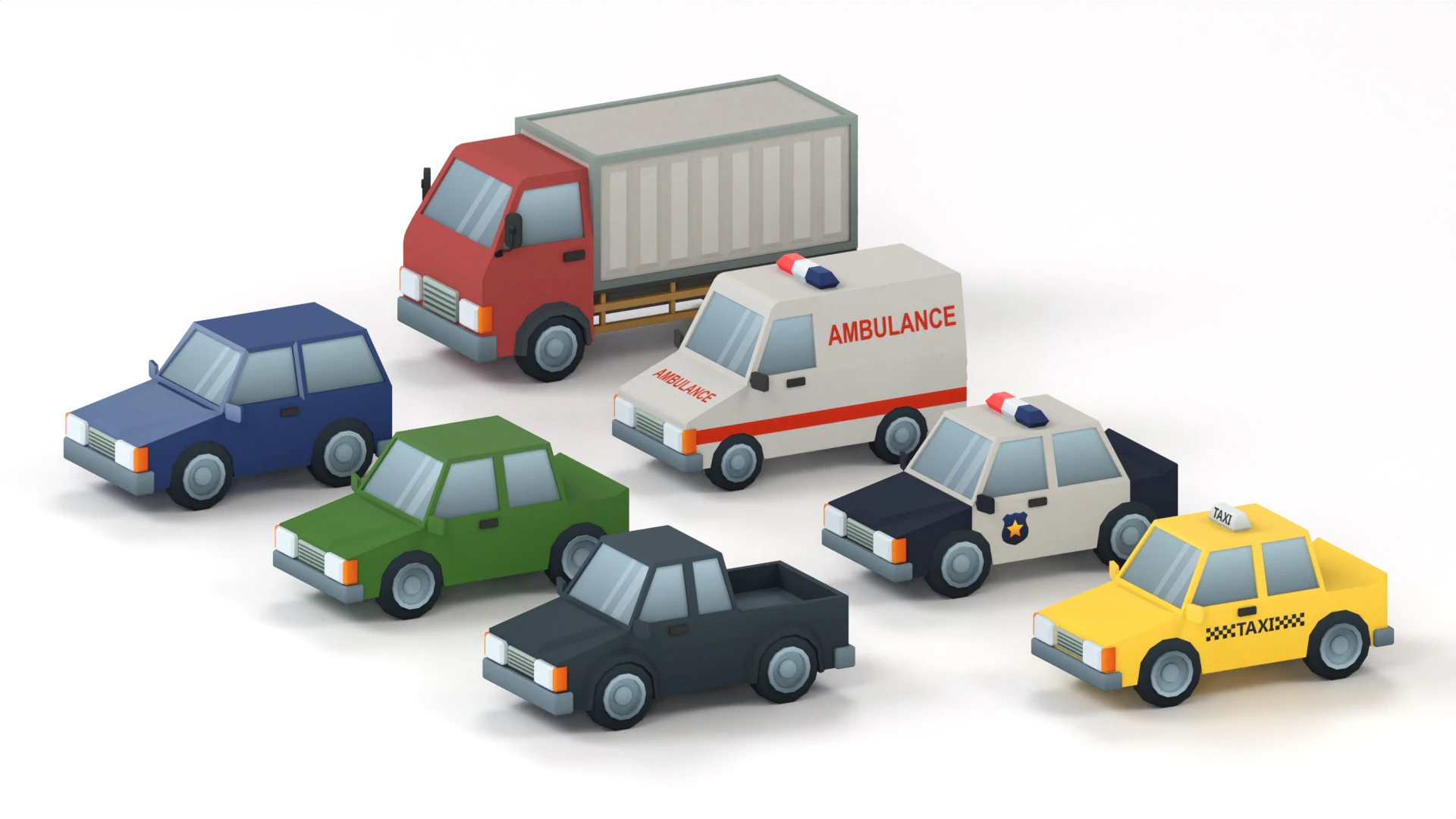 Cartoon Low Poly Car Pack 3D Model .c4d .max .obj .3ds .fbx .stl .blend 