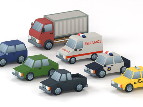 Çizgi Film Düşük Poli Araba Paketi 3D Model