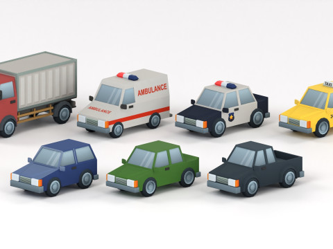 Cartoon Low Poly Car Pack Modelo 3D