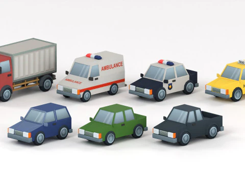 Cartoon Low Poly Car Pack 3D Model