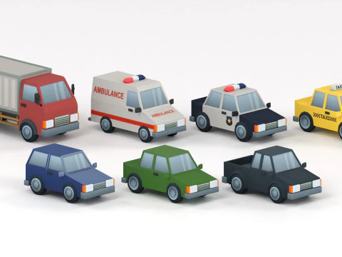 Cartoon Low Poly Car Pack 3D Model
