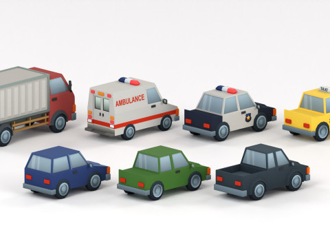 Cartoon Low Poly Car Pack Modelo 3D