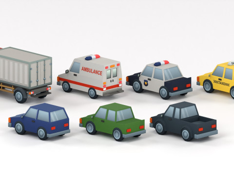 Cartoon Low Poly Car Pack Modelo 3D