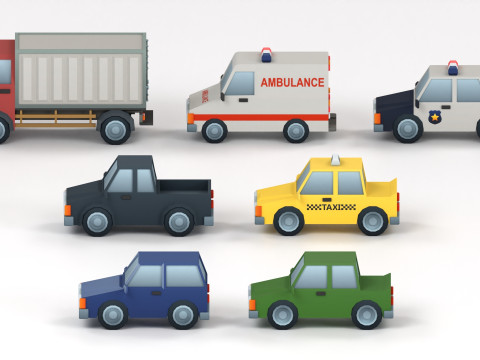 Cartoon Low Poly Car Pack Modelo 3D