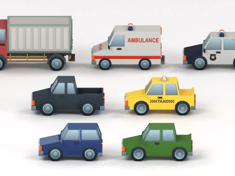 Cartoon Low Poly Car Pack 3D Model