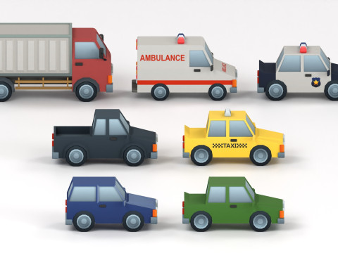 Cartoon Low Poly Car Pack Modelo 3D