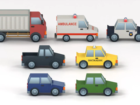 Cartoon Low Poly Car Pack 3D Model