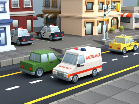 Cartoon Low Poly Car Pack 3D Model