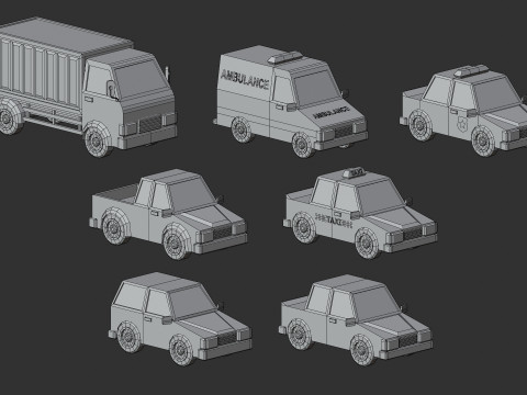 Cartoon Low Poly Car Pack Modelo 3D