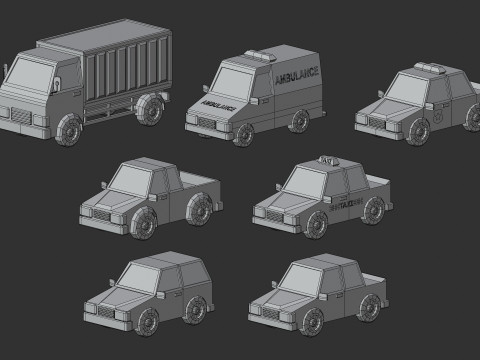 Cartoon Low Poly Car Pack Modelo 3D