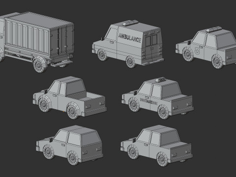 Cartoon Low Poly Car Pack Modelo 3D