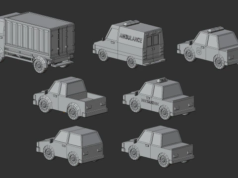 Cartoon Low Poly Car Pack 3D Model