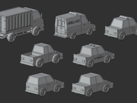 Cartoon Low Poly Car Pack Modelo 3D