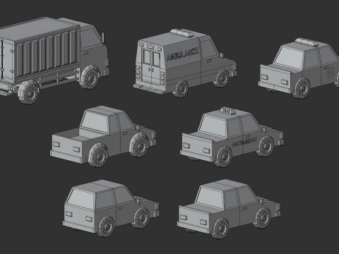 Cartoon Low Poly Car Pack 3D Model