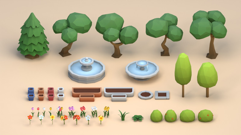 Cartoon Low Poly Trees Flowers Pack Modelo 3D .c4d .max .obj .3ds .fbx .stl .blend 