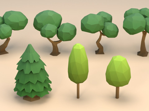 Cartoon Low Poly Trees Flowers Pack Modelo 3D