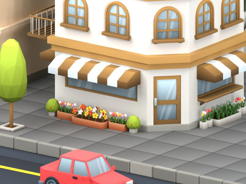 Cartoon Low Poly Trees Flowers Pack Modelo 3D
