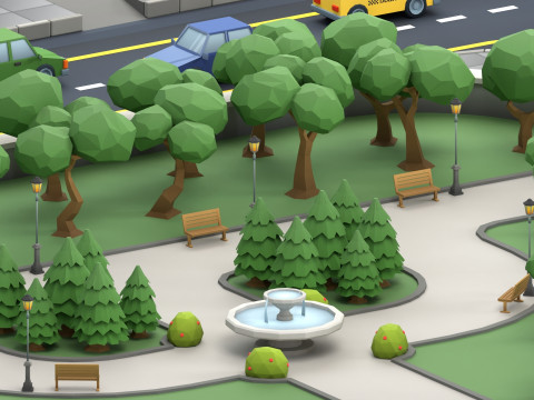 Cartoon Low Poly Trees Flowers Pack Modelo 3D